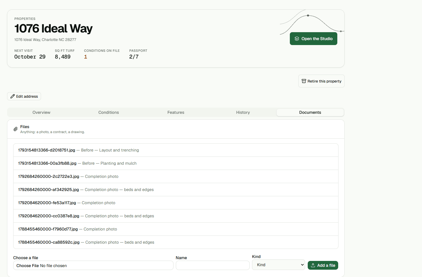 Screenshot: Add and download property documents.