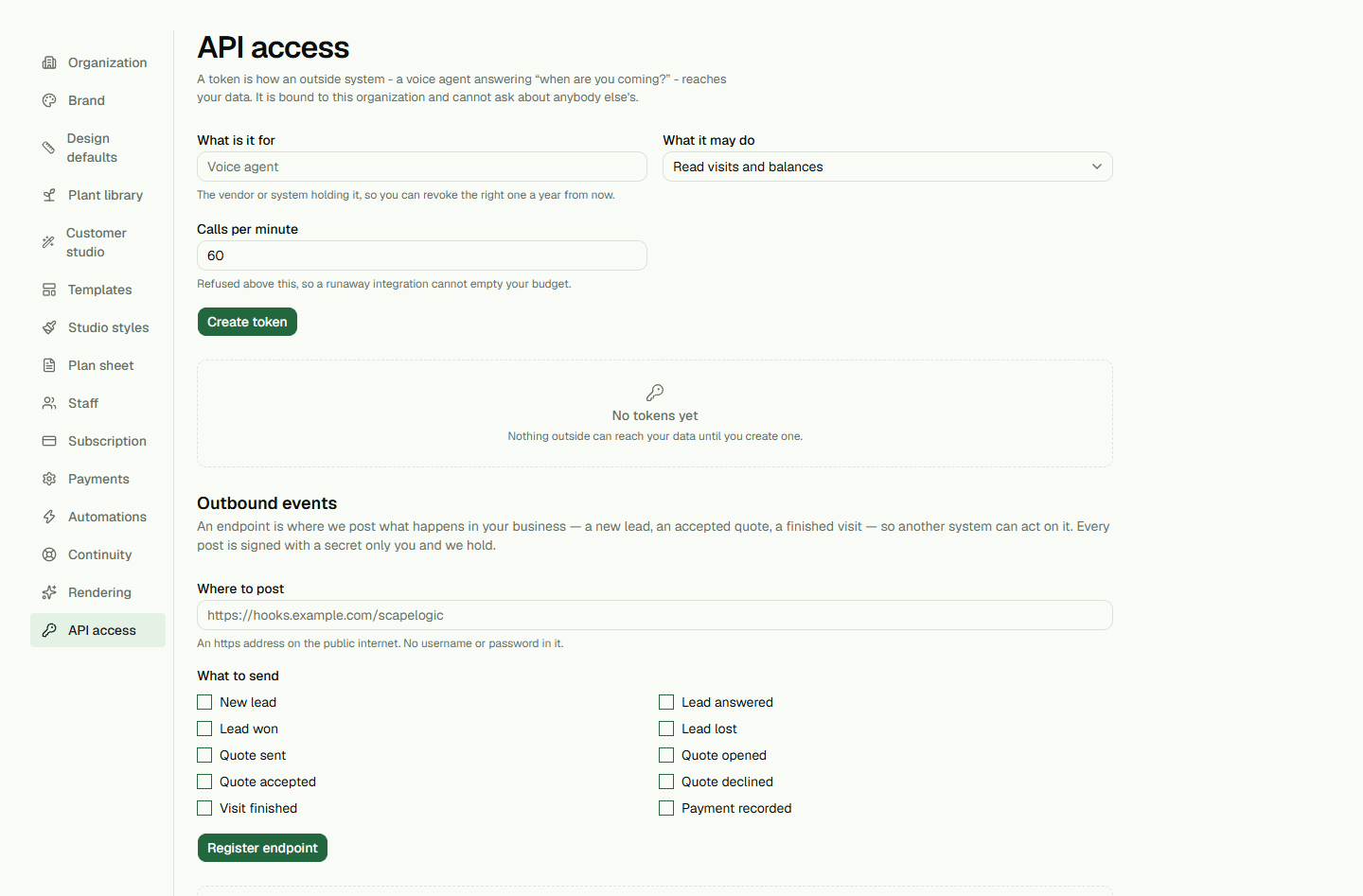 Screenshot: Manage API access.