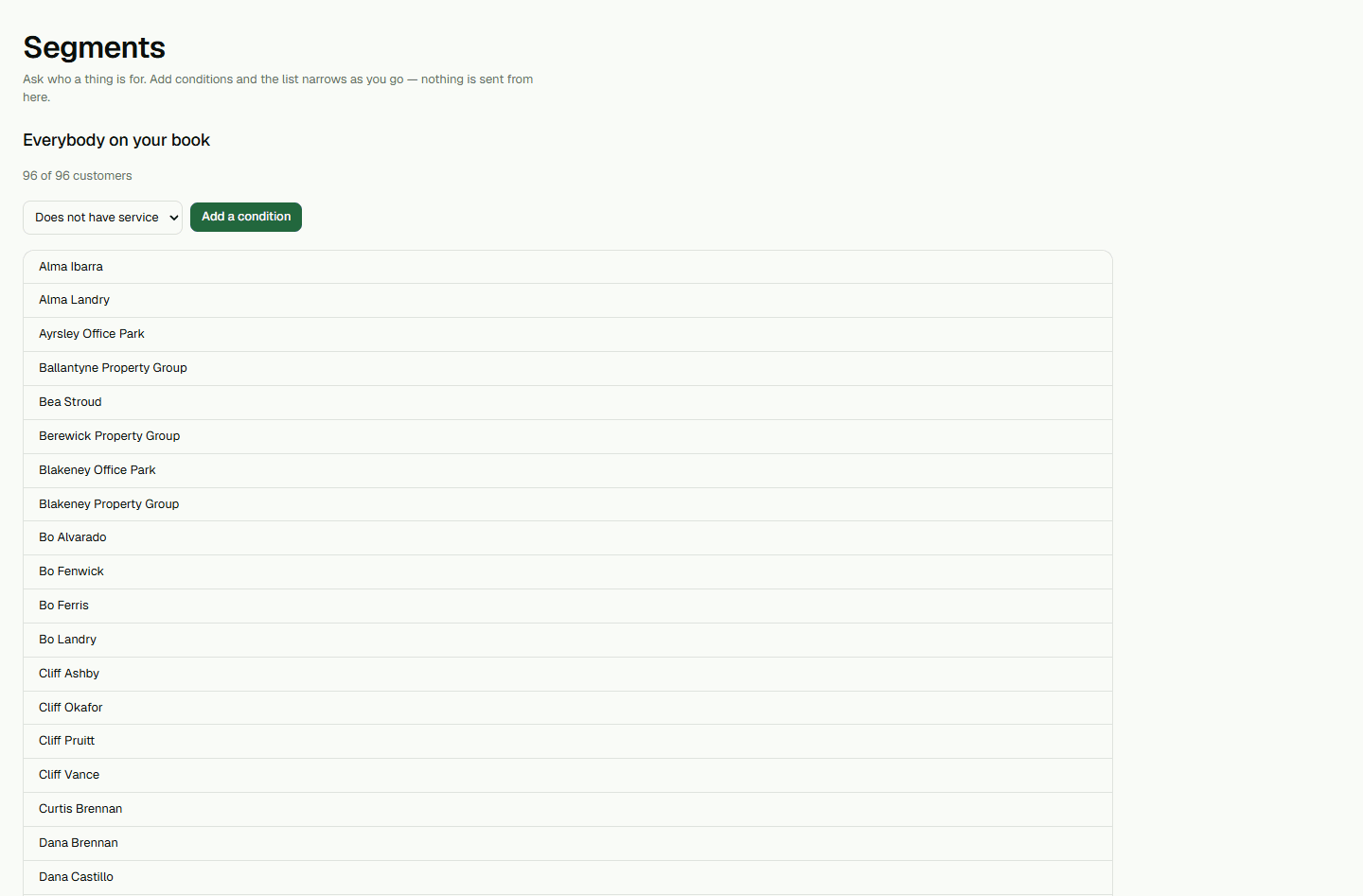 Screenshot: Manage customer segments.