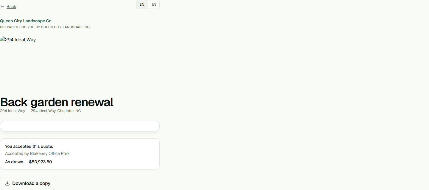 Screenshot: Review a quote in the client portal.