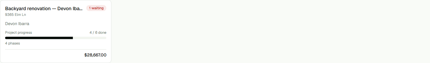 Projects list in the office app.