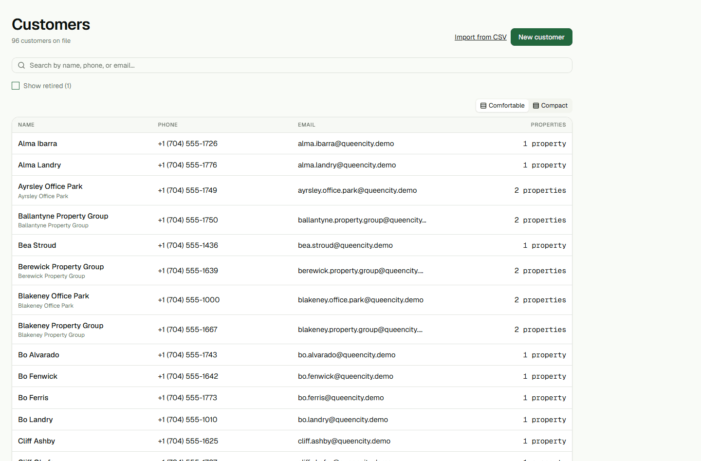 Screenshot: Manage customer records and statements.