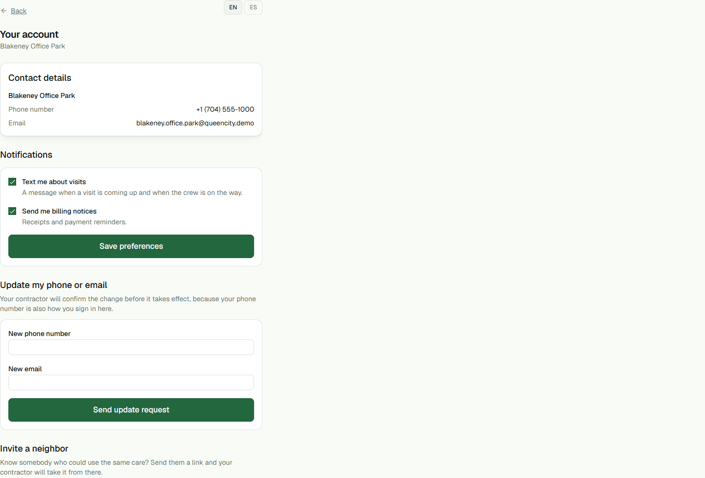 Screenshot: Manage your client account.