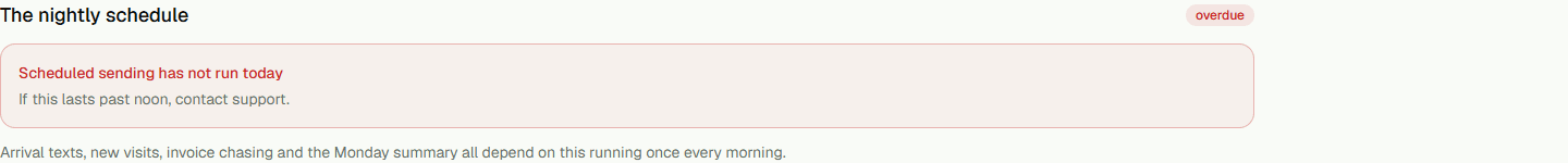 System health page showing scheduled work status.