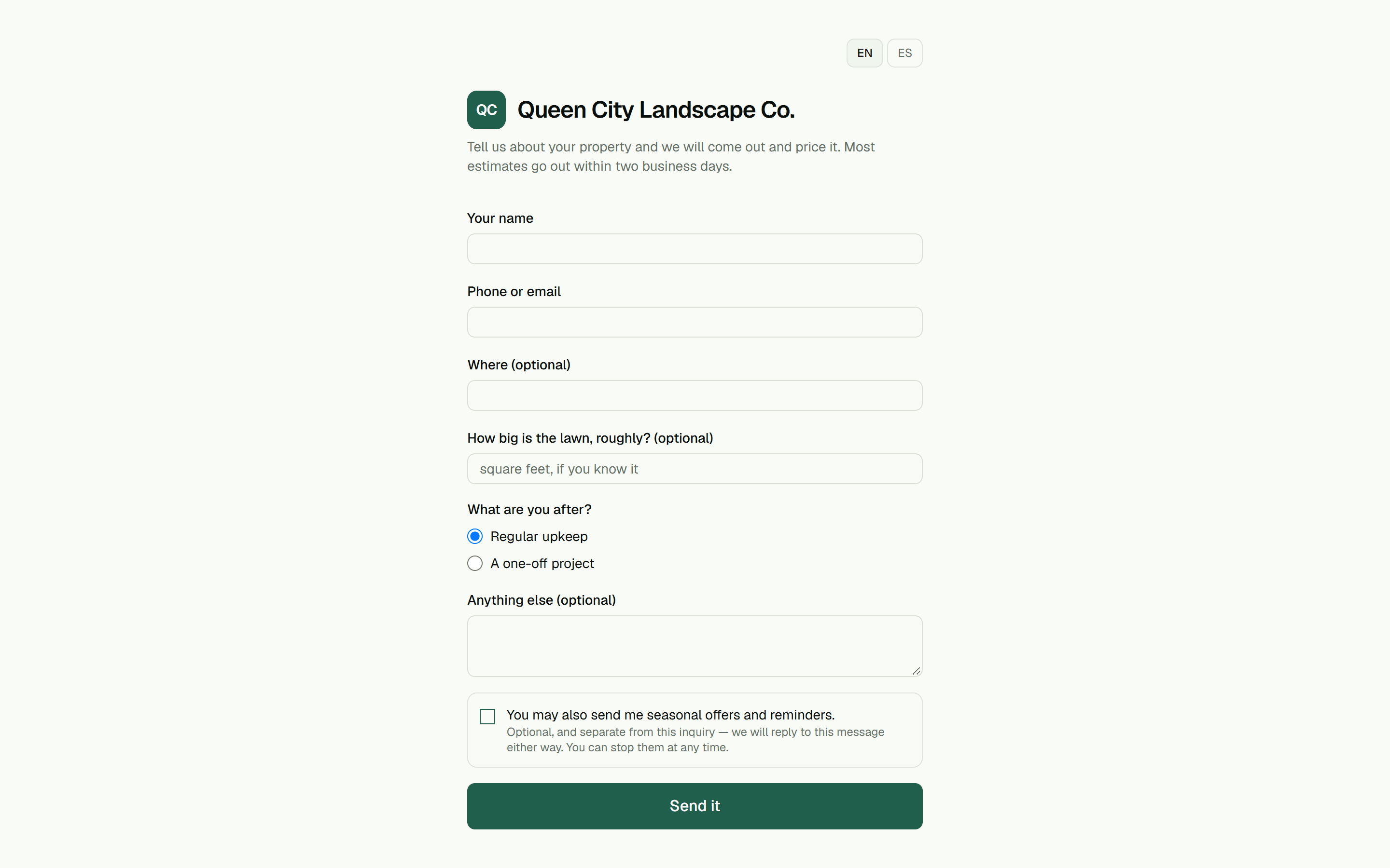 A contractor's public booking page